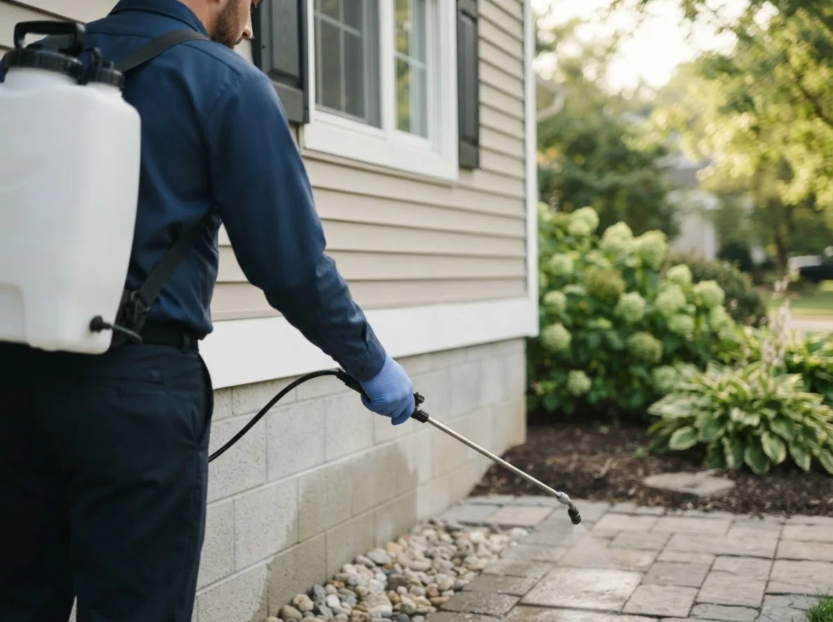 Pest control technician inspecting a home in Canton, KS
